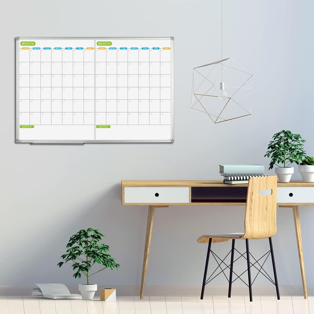 image:imageJILoffice Magnetic Dry Erase Calendar Whiteboard 2 Month White Board Planner 36 X 24 Inch Silver Aluminum Frame Wall Mounted Board for Office Home and SchoolSilver
