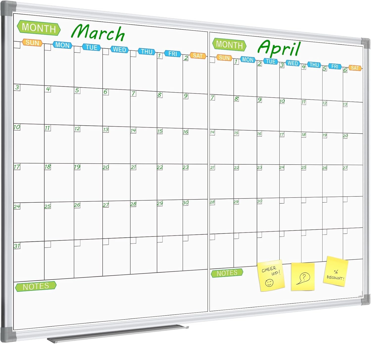 image:imageJILoffice Magnetic Dry Erase Calendar Whiteboard 2 Month White Board Planner 36 X 24 Inch Silver Aluminum Frame Wall Mounted Board for Office Home and SchoolSilver