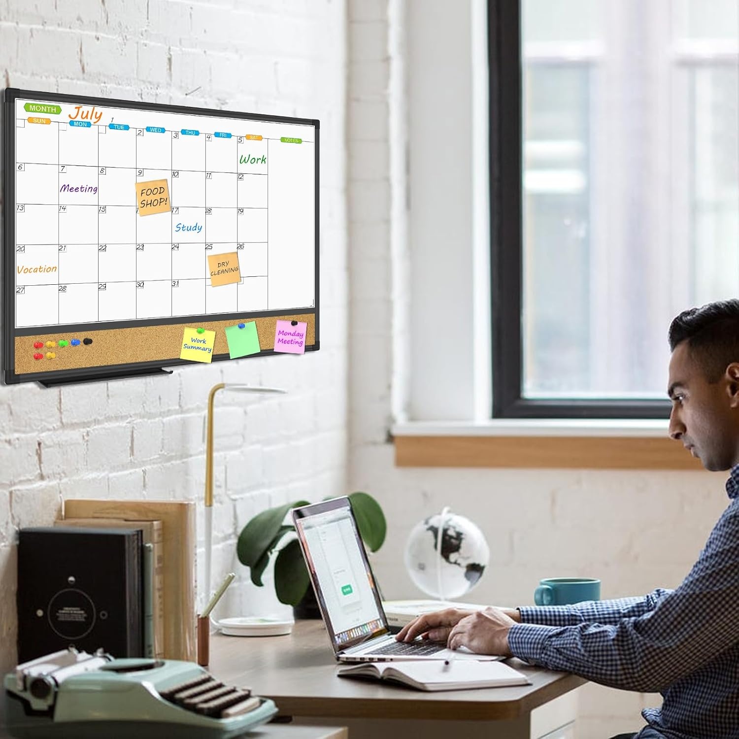 image:imageJILoffice Magnetic Foldable Dry Erase Calendar Whiteboard Combo 2 Month Calendar Board amp White Board 60 X 40 Inch Black Aluminum Frame Wall Mounted Board for Office Home and School18W x 24H