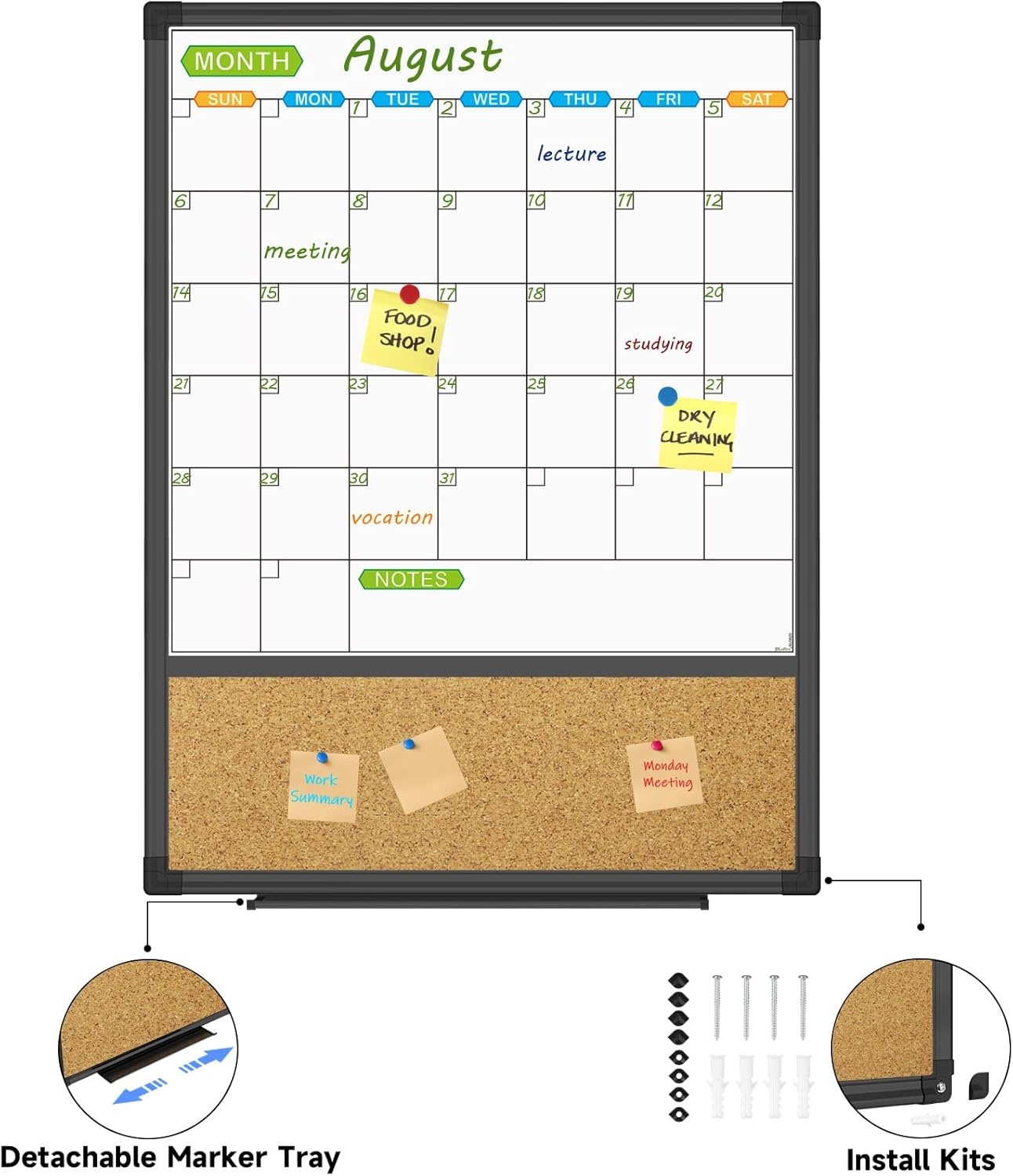 image:imageJILoffice Magnetic Foldable Dry Erase Calendar Whiteboard Combo 2 Month Calendar Board amp White Board 60 X 40 Inch Black Aluminum Frame Wall Mounted Board for Office Home and School20x 28