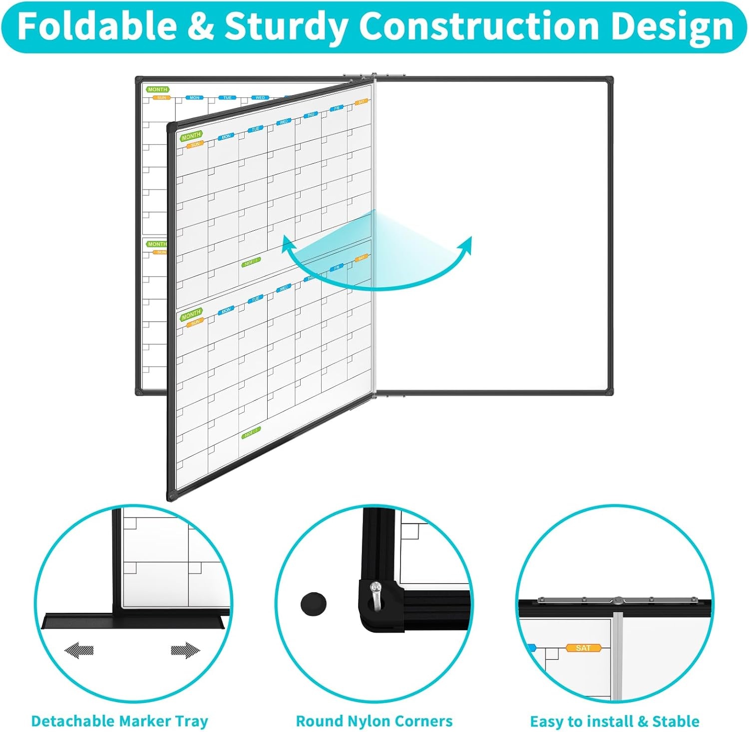 image:imageJILoffice Magnetic Foldable Dry Erase Calendar Whiteboard Combo 2 Month Calendar Board amp White Board 60 X 40 Inch Black Aluminum Frame Wall Mounted Board for Office Home and School60x 402 Month