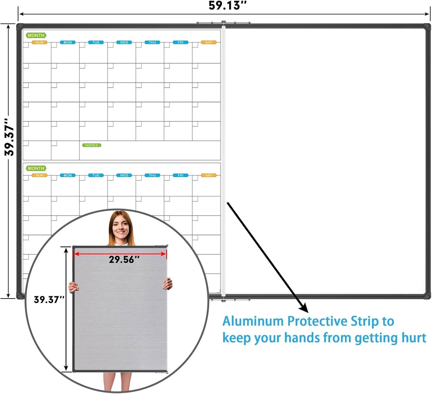 image:imageJILoffice Magnetic Foldable Dry Erase Calendar Whiteboard Combo 2 Month Calendar Board amp White Board 60 X 40 Inch Black Aluminum Frame Wall Mounted Board for Office Home and School60x 402 Month