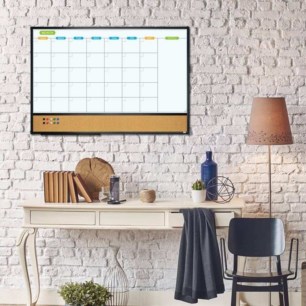 image:imageJILoffice Magnetic Foldable Dry Erase Calendar Whiteboard Combo 2 Month Calendar Board amp White Board 60 X 40 Inch Black Aluminum Frame Wall Mounted Board for Office Home and School36x 242 Pack