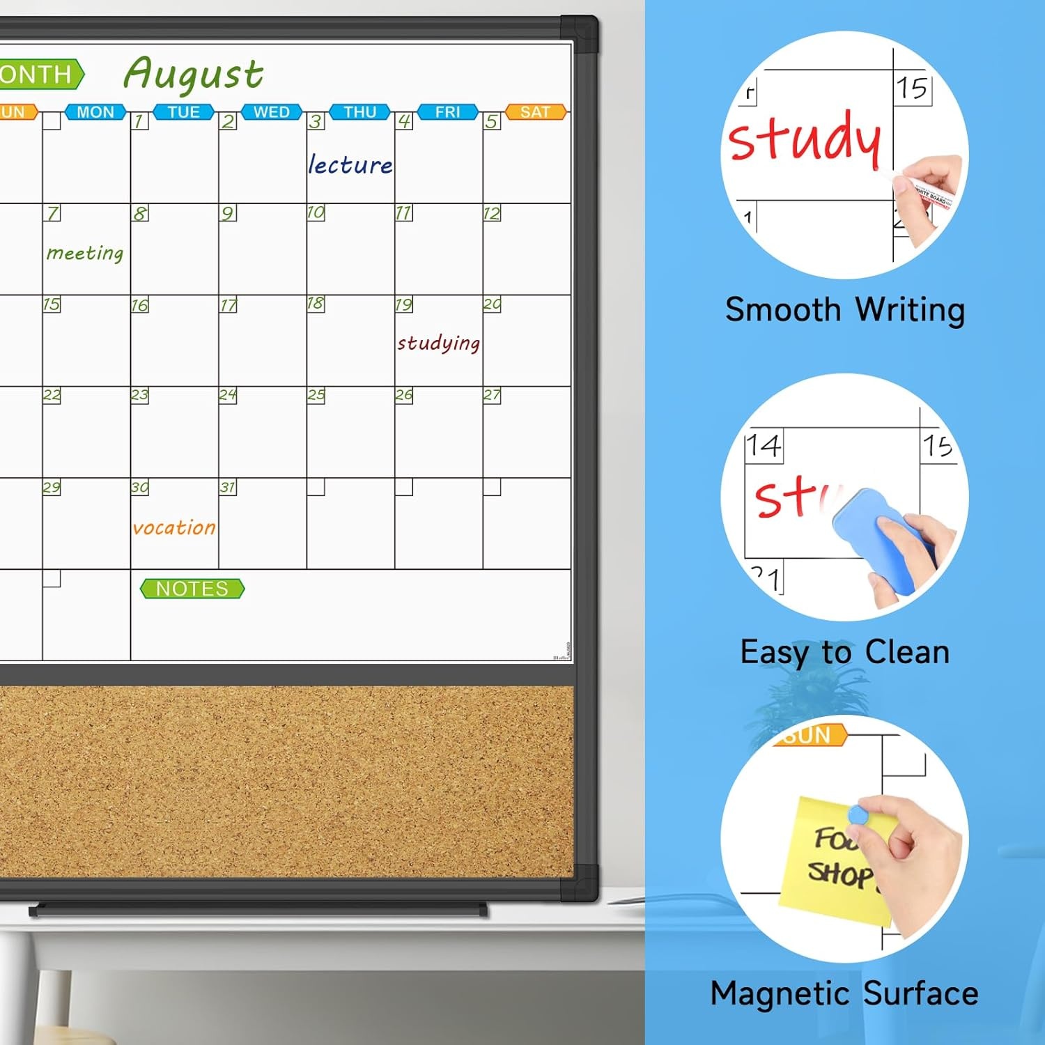image:imageJILoffice Magnetic Foldable Dry Erase Calendar Whiteboard Combo 2 Month Calendar Board amp White Board 60 X 40 Inch Black Aluminum Frame Wall Mounted Board for Office Home and School20x 28