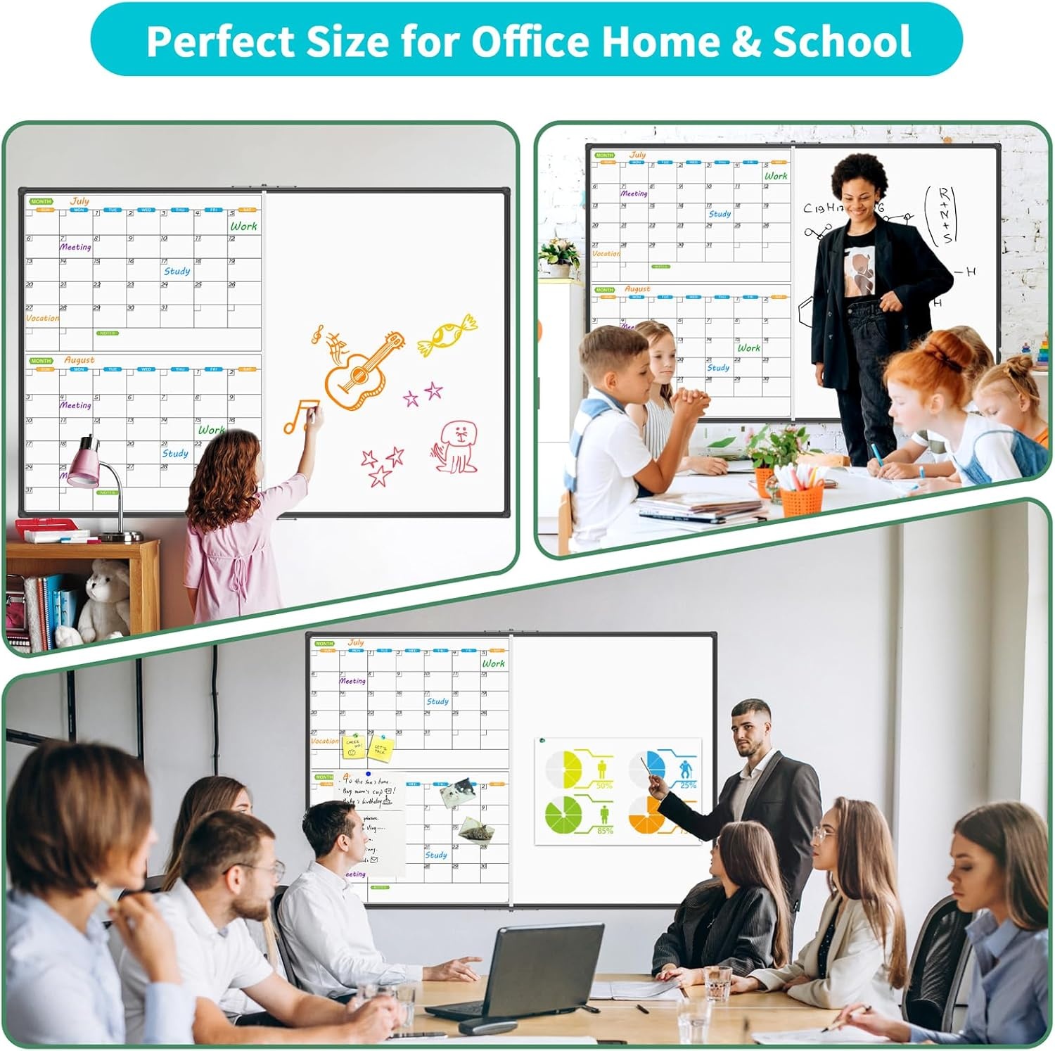 image:imageJILoffice Magnetic Foldable Dry Erase Calendar Whiteboard Combo 2 Month Calendar Board amp White Board 60 X 40 Inch Black Aluminum Frame Wall Mounted Board for Office Home and School60x 402 Month