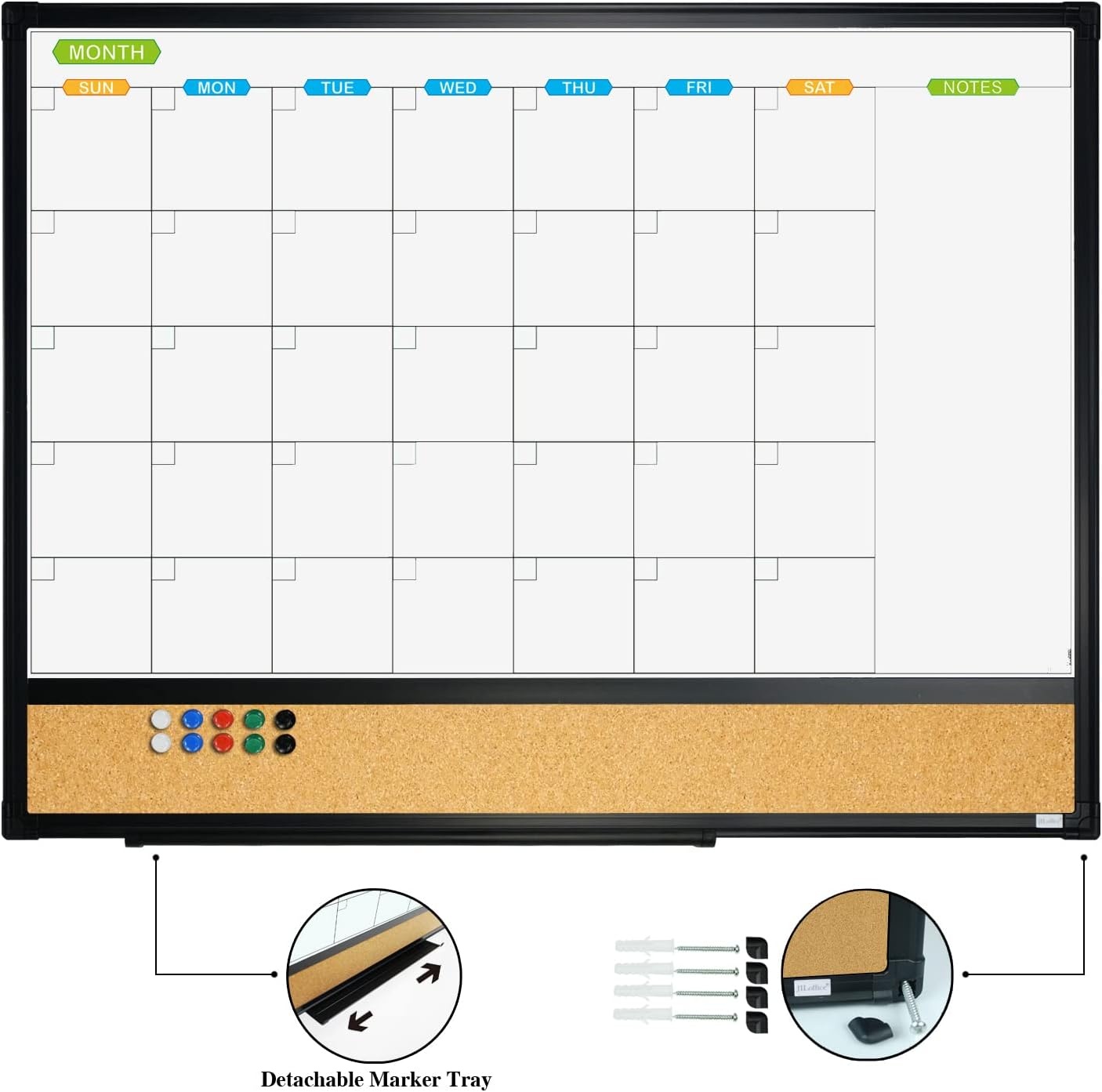 image:imageJILoffice Magnetic Foldable Dry Erase Calendar Whiteboard Combo 2 Month Calendar Board amp White Board 60 X 40 Inch Black Aluminum Frame Wall Mounted Board for Office Home and School24x 182 Pack