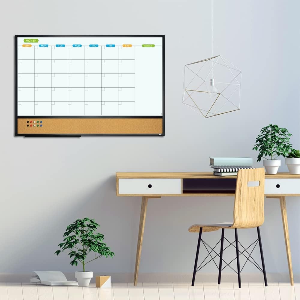 image:imageJILoffice Magnetic Foldable Dry Erase Calendar Whiteboard Combo 2 Month Calendar Board amp White Board 60 X 40 Inch Black Aluminum Frame Wall Mounted Board for Office Home and School36W x 24H