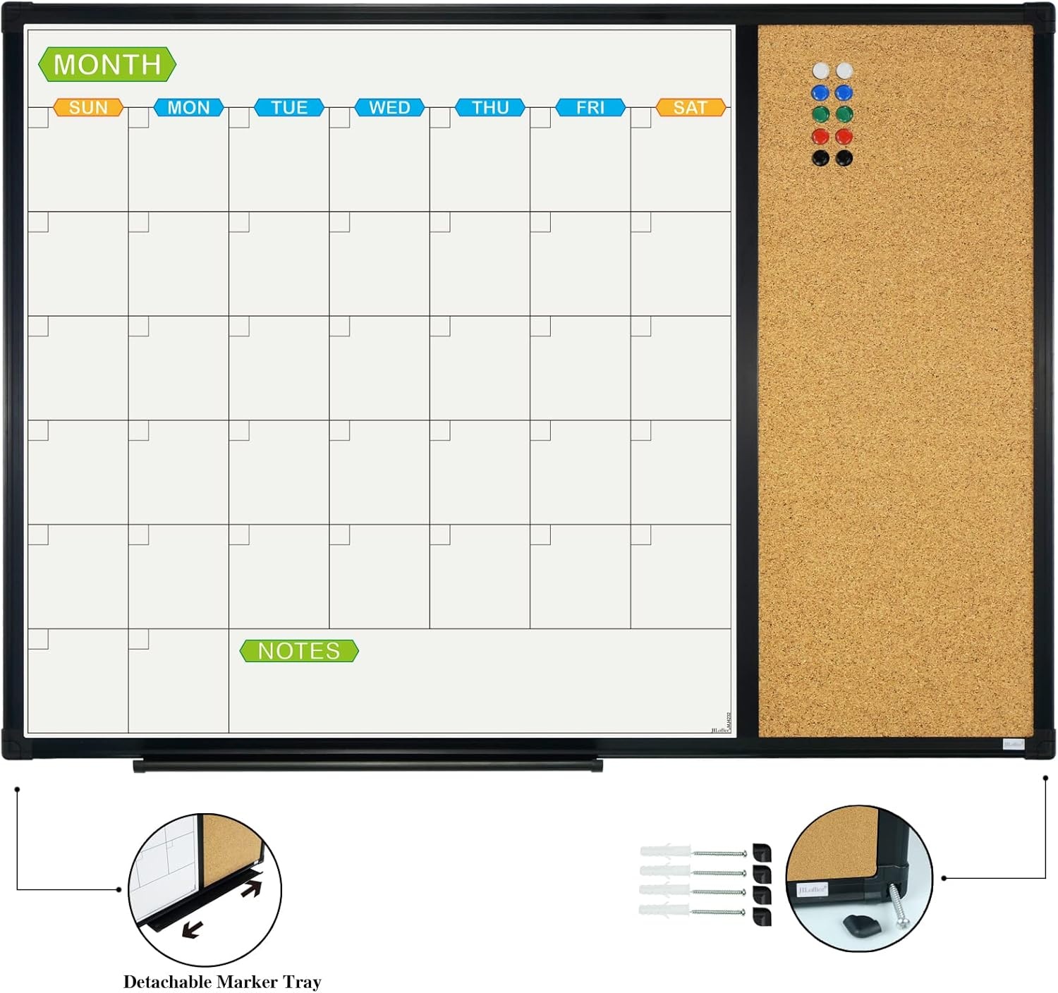 image:imageJILoffice Magnetic Foldable Dry Erase Calendar Whiteboard Combo 2 Month Calendar Board amp White Board 60 X 40 Inch Black Aluminum Frame Wall Mounted Board for Office Home and School28x 20