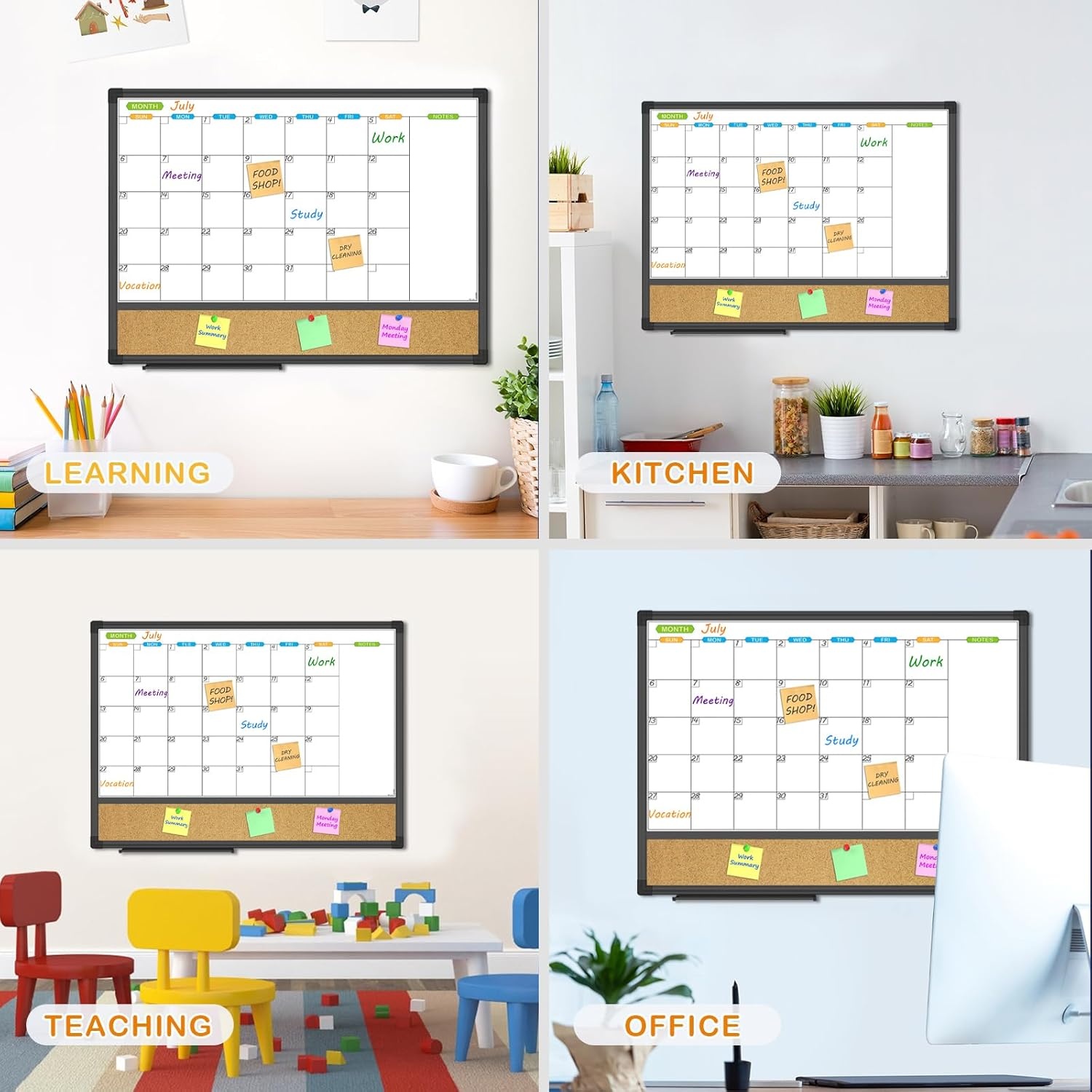 image:imageJILoffice Magnetic Foldable Dry Erase Calendar Whiteboard Combo 2 Month Calendar Board amp White Board 60 X 40 Inch Black Aluminum Frame Wall Mounted Board for Office Home and School18W x 24H