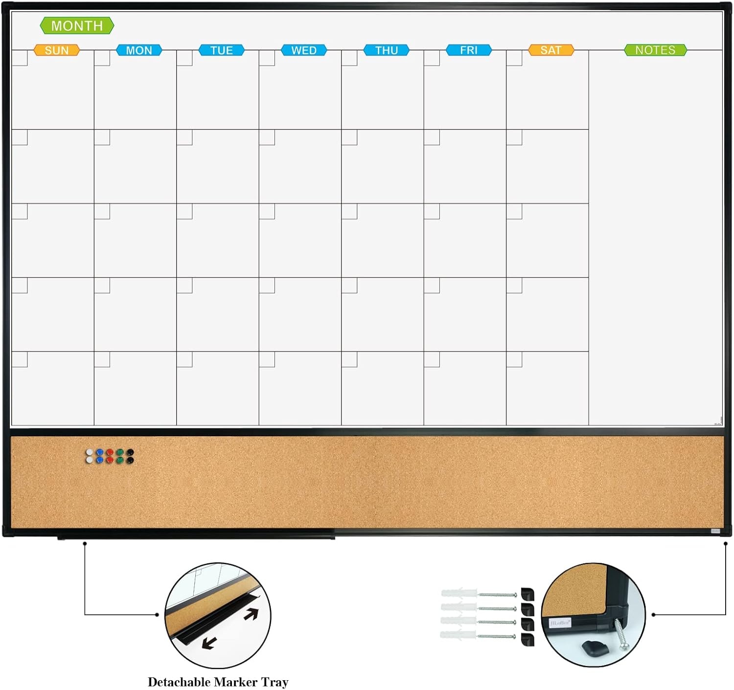 image:imageJILoffice Magnetic Foldable Dry Erase Calendar Whiteboard Combo 2 Month Calendar Board amp White Board 60 X 40 Inch Black Aluminum Frame Wall Mounted Board for Office Home and School48W x 36H