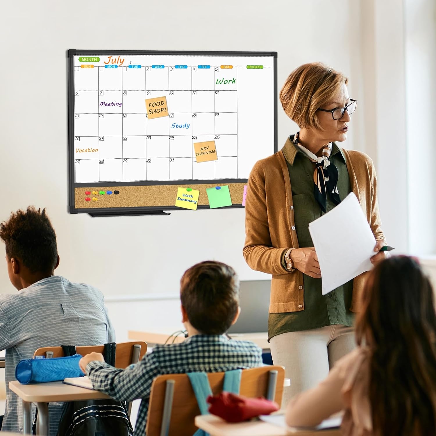 image:imageJILoffice Magnetic Foldable Dry Erase Calendar Whiteboard Combo 2 Month Calendar Board amp White Board 60 X 40 Inch Black Aluminum Frame Wall Mounted Board for Office Home and School18W x 24H