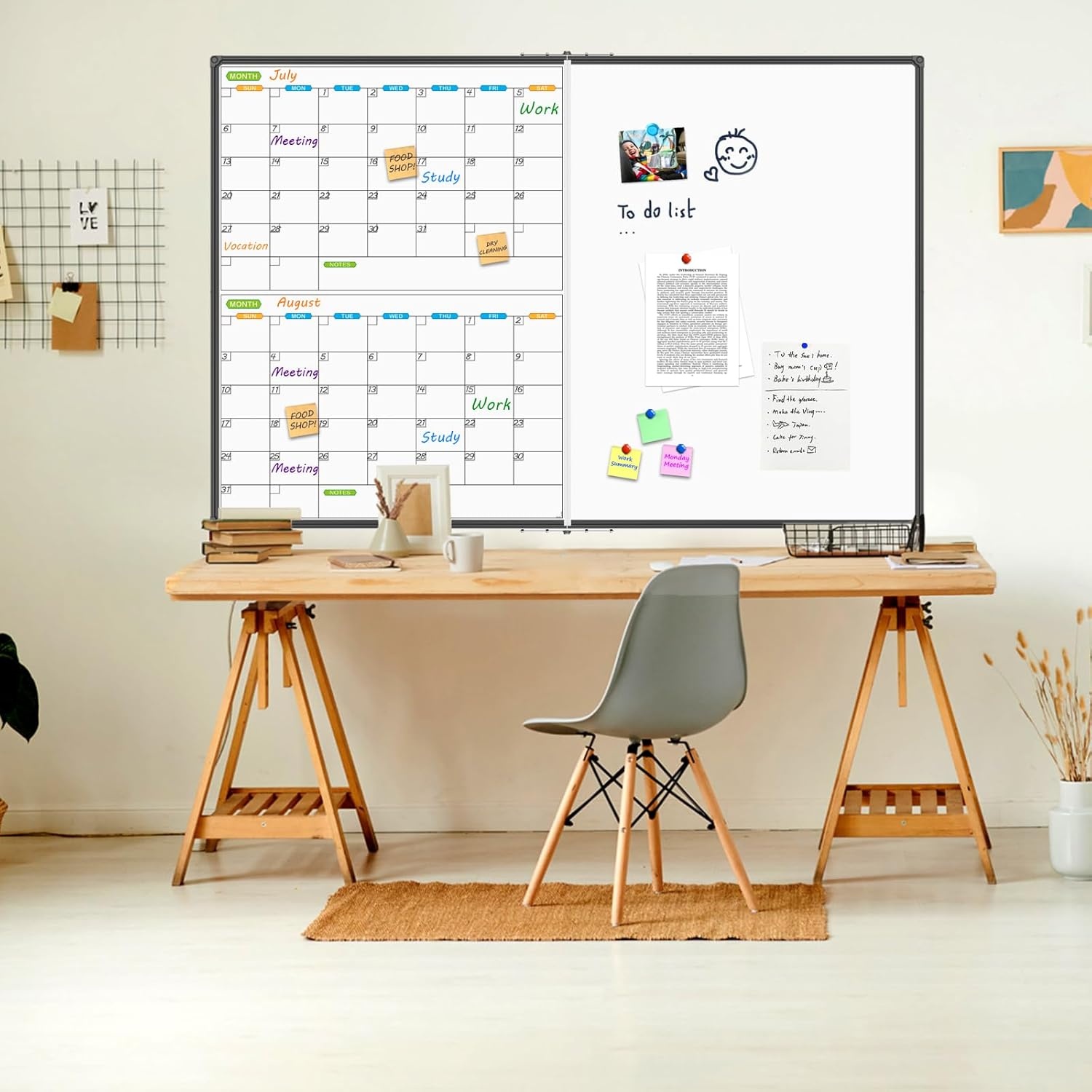 image:imageJILoffice Magnetic Foldable Dry Erase Calendar Whiteboard Combo 2 Month Calendar Board amp White Board 60 X 40 Inch Black Aluminum Frame Wall Mounted Board for Office Home and School60x 402 Month