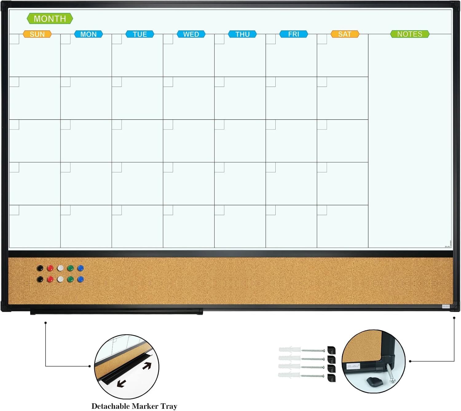 image:imageJILoffice Magnetic Foldable Dry Erase Calendar Whiteboard Combo 2 Month Calendar Board amp White Board 60 X 40 Inch Black Aluminum Frame Wall Mounted Board for Office Home and School36x 242 Pack