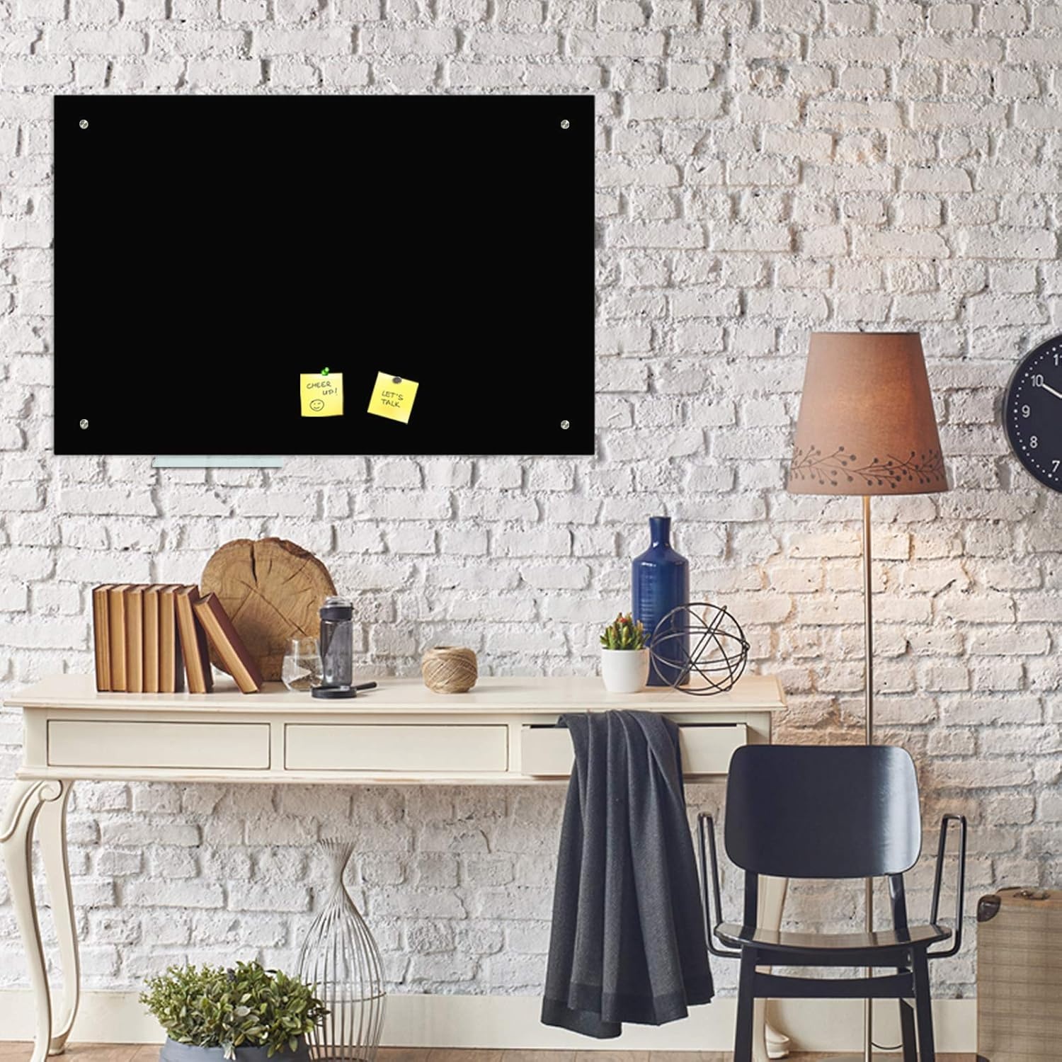 image:imageJILoffice Magnetic Glass Dry Erase Board 36 x 24 Inch Black Surface Wall Mounted Frameless with Marker Tray and 4 Magnets for Office Home and School