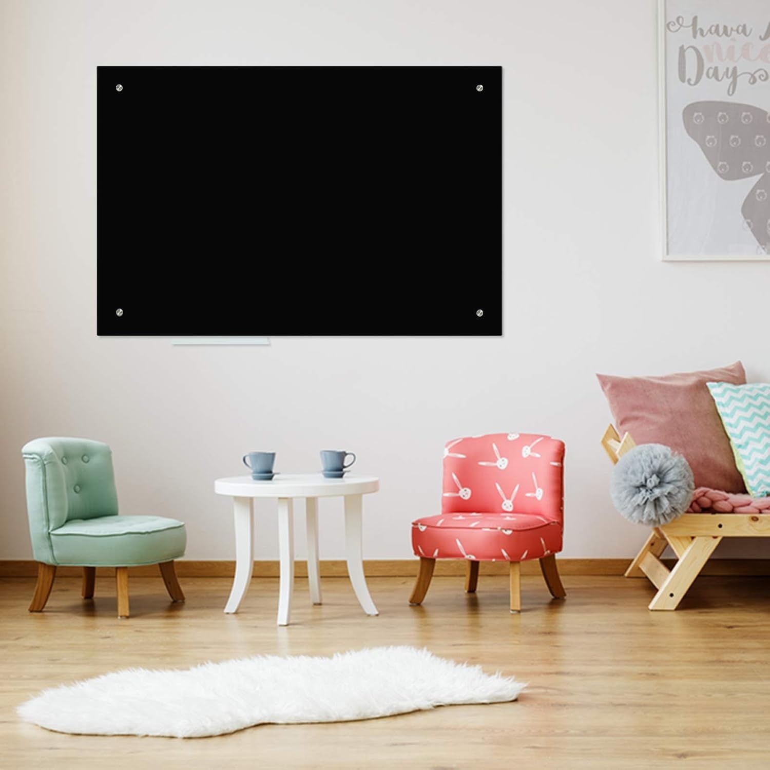 image:imageJILoffice Magnetic Glass Dry Erase Board 36 x 24 Inch Black Surface Wall Mounted Frameless with Marker Tray and 4 Magnets for Office Home and School