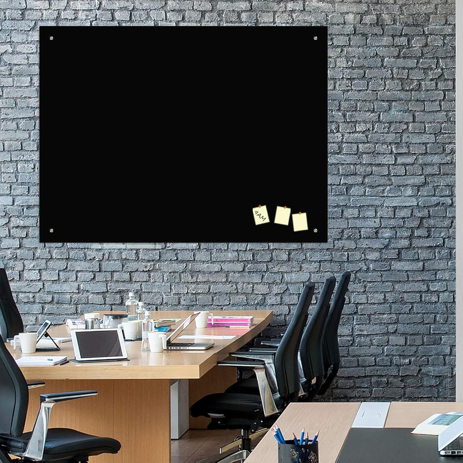 image:imageJILoffice Magnetic Glass Dry Erase Board 48 x 36 Inch Black Surface Wall Mounted Frameless with Marker Tray and 4 Magnets for Office Home and School