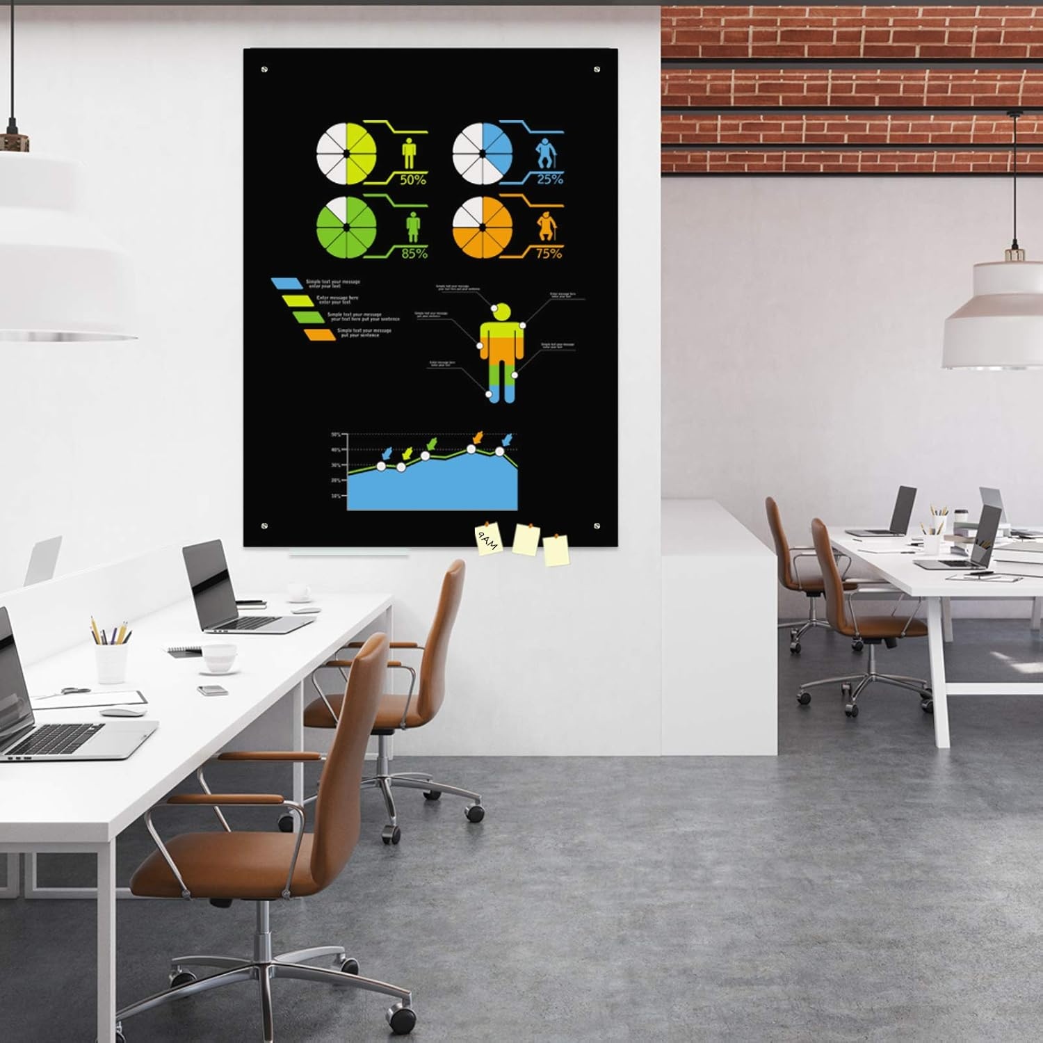 image:imageJILoffice Magnetic Glass Dry Erase Board 48 x 36 Inch Black Surface Wall Mounted Frameless with Marker Tray and 4 Magnets for Office Home and School