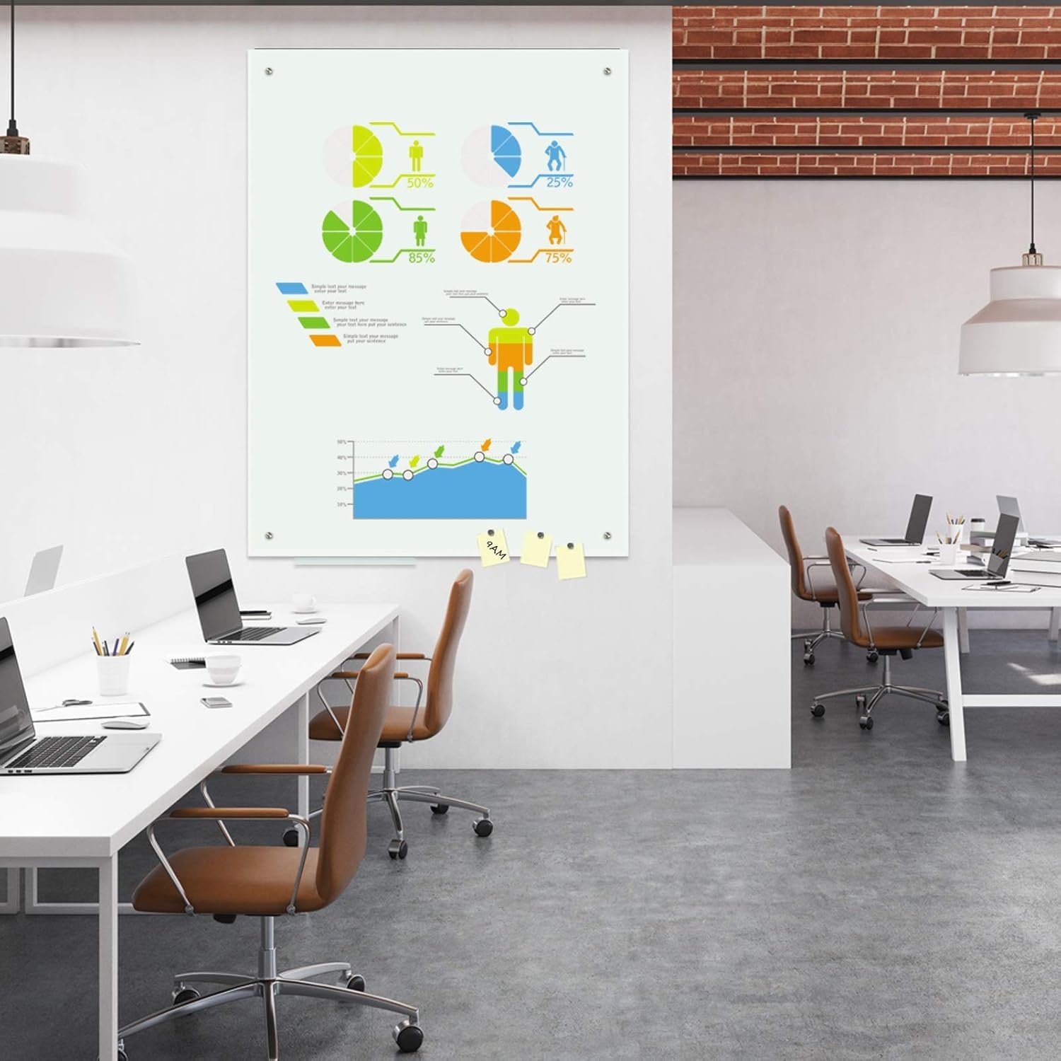image:imageJILoffice Magnetic Glass Whiteboard 48 x 36 Inch Glass Dry Erase Board Wall Mounted Frameless with Marker Tray and 4 Magnets for Office Home and School