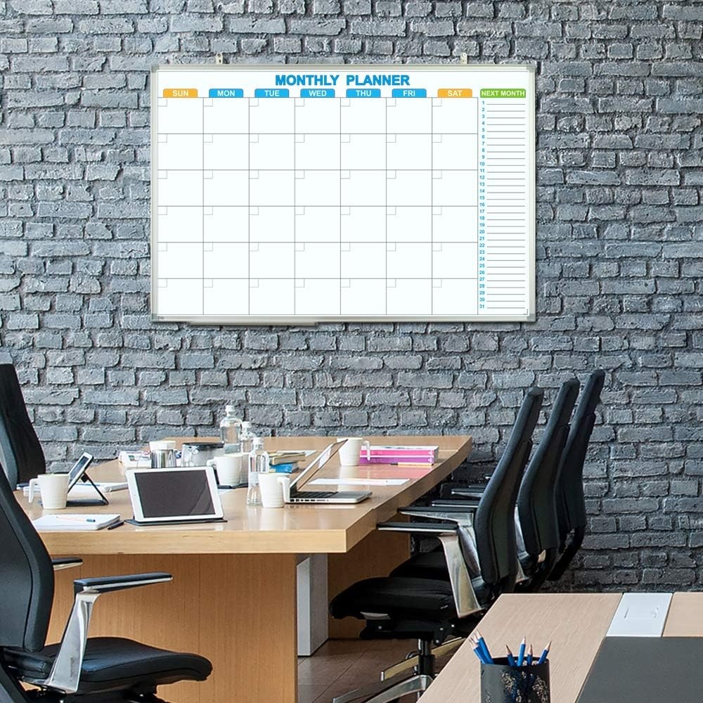 image:imageJILoffice Magnetic White Board 36 x 24 Inch Double Sided Hanging Dry Erase WhiteboardCalendar Board Silver Aluminum Frame with Two Hooks Wall Mounted Board for Office Home and School
