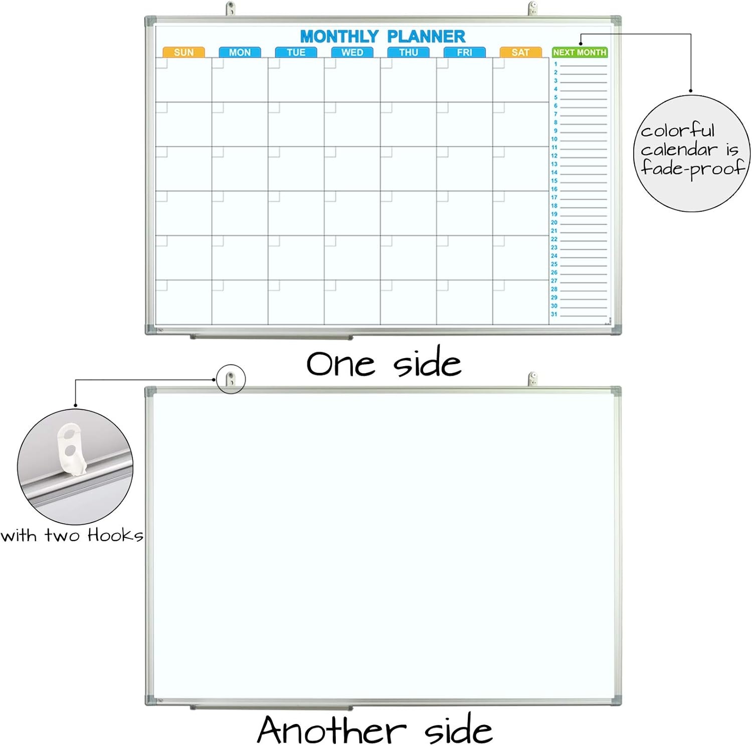image:imageJILoffice Magnetic White Board 36 x 24 Inch Double Sided Hanging Dry Erase WhiteboardCalendar Board Silver Aluminum Frame with Two Hooks Wall Mounted Board for Office Home and School