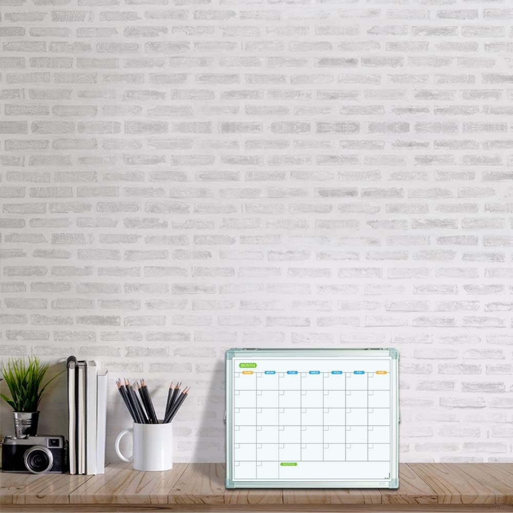 image:imageJILoffice Small Dry Erase Board Magnetic DoubleSided Desktop 15 X 12 Inch White Board amp Calendar Board Silver Aluminium Frame Wall Mounted Board for Office Home and School