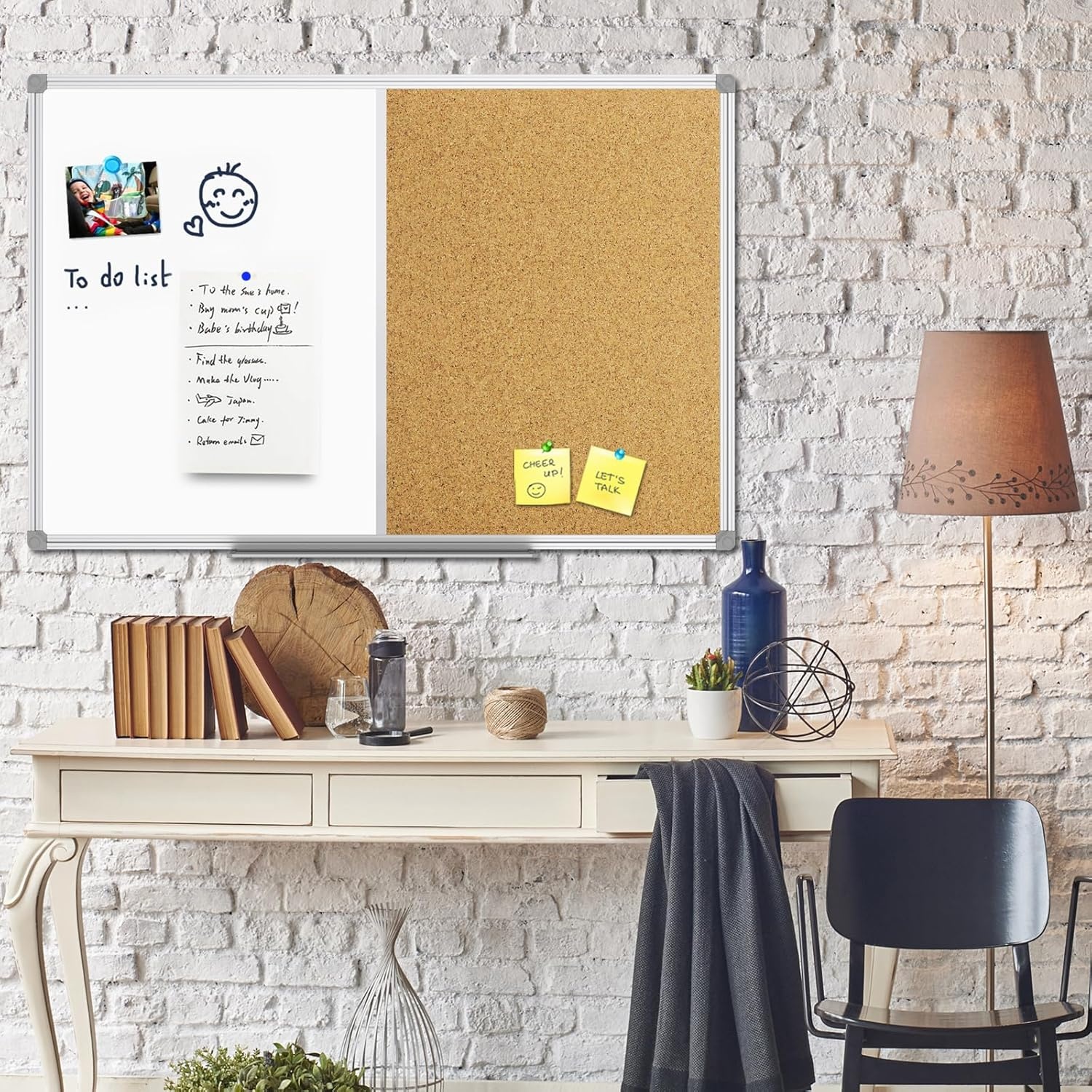 image:imageJILoffice White Board amp Bulletin Corkboard Combination Combo Board 48 x 36 Magnetic Whiteboard Black Aluminum Frame Wall Mounted Board for Office Home and School with 10 Push Pins36x24Silver