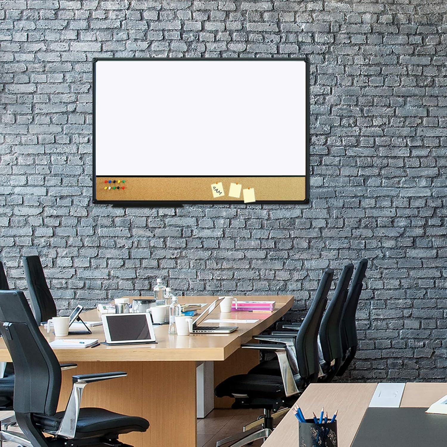 image:imageJILoffice White Board amp Bulletin Corkboard Combination Combo Board 48 x 36 Magnetic Whiteboard Black Aluminum Frame Wall Mounted Board for Office Home and School with 10 Push Pins36x24Black