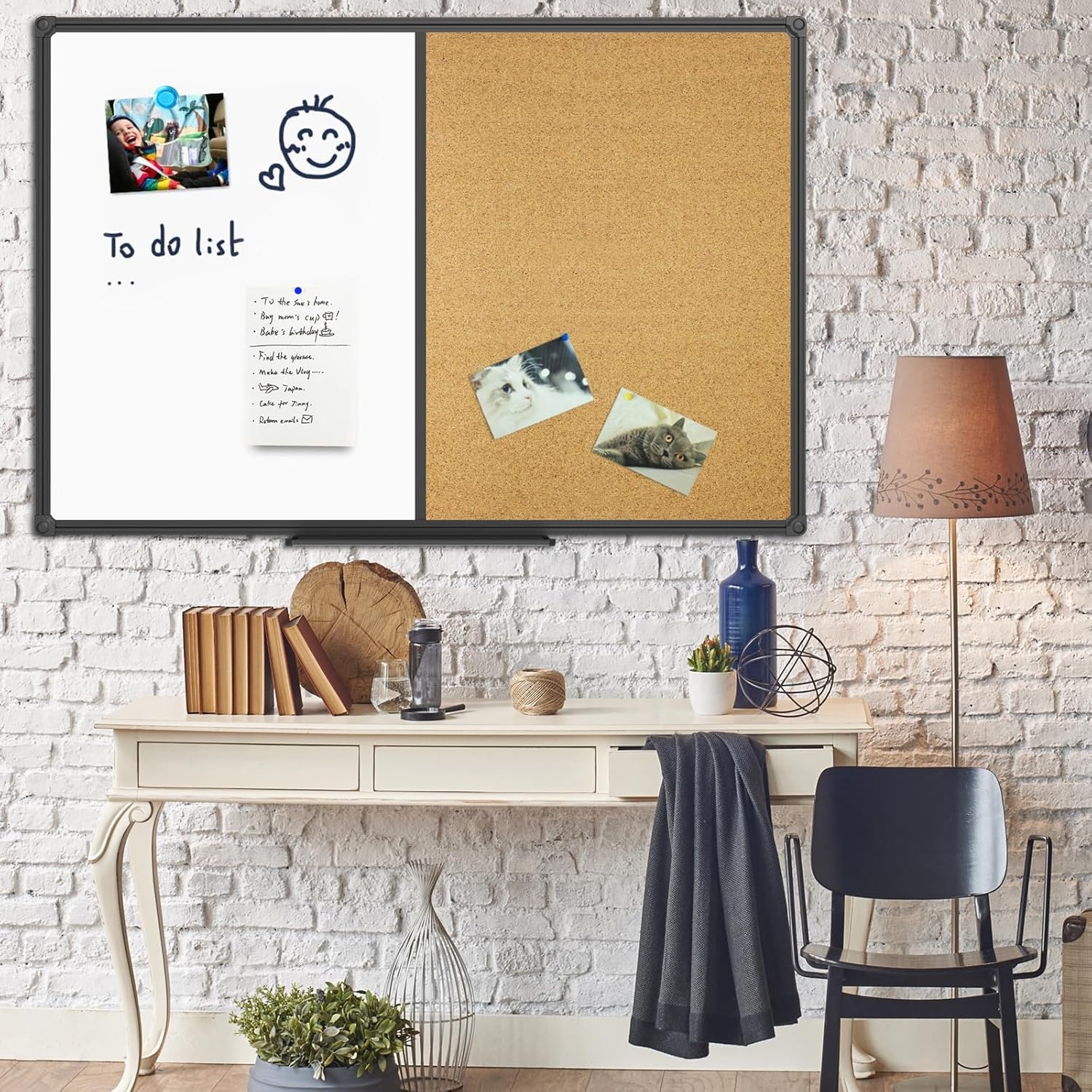 image:imageJILoffice White Board amp Bulletin Corkboard Combination Combo Board 48 x 36 Magnetic Whiteboard Black Aluminum Frame Wall Mounted Board for Office Home and School with 10 Push Pins48x36Black