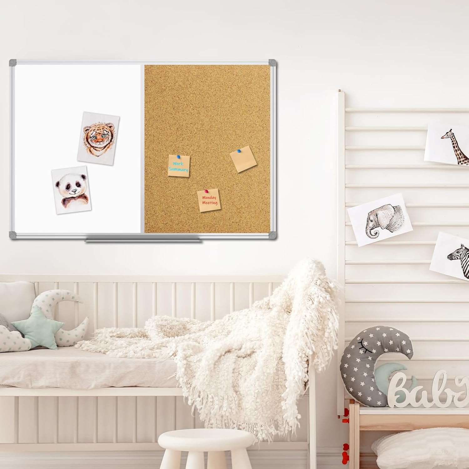 image:imageJILoffice White Board amp Bulletin Corkboard Combination Combo Board 48 x 36 Magnetic Whiteboard Black Aluminum Frame Wall Mounted Board for Office Home and School with 10 Push Pins36x24Silver