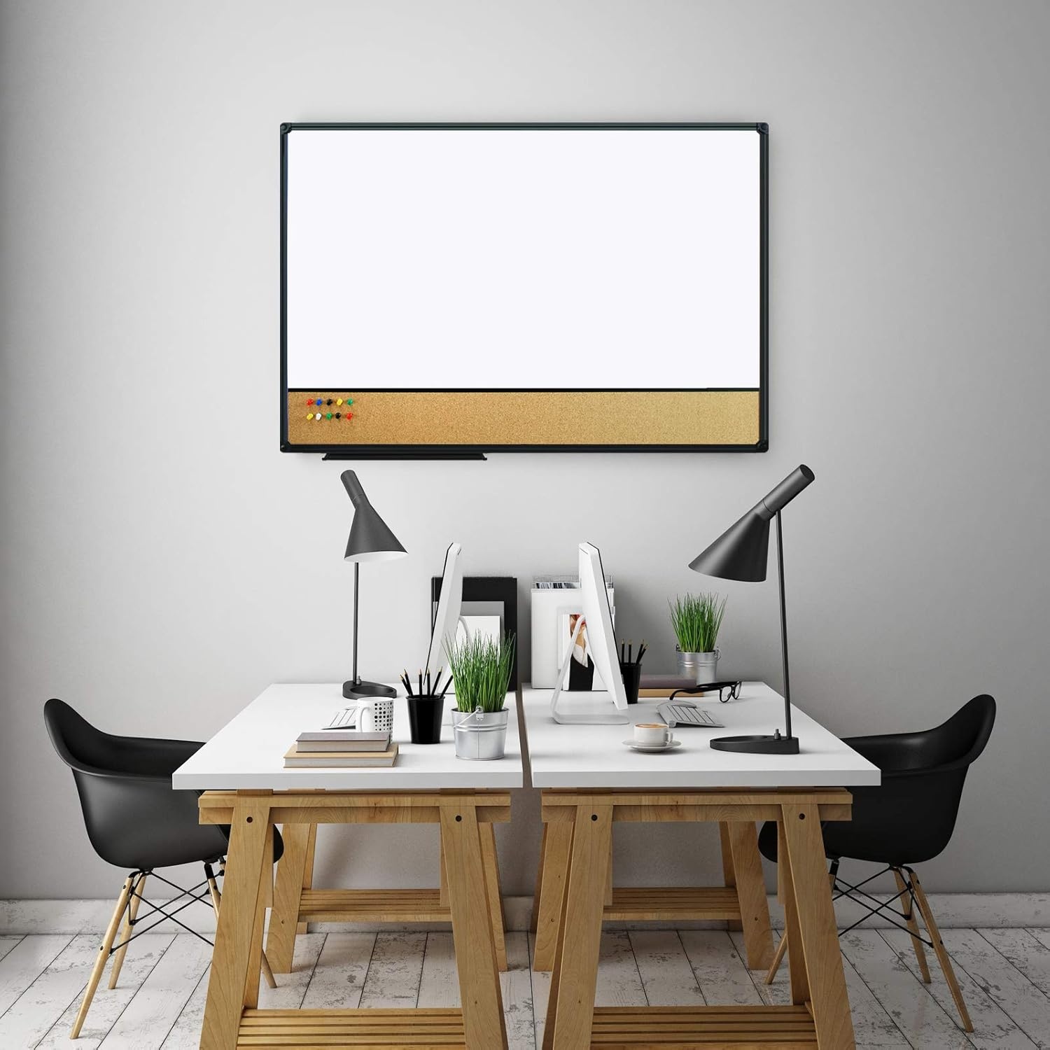 image:imageJILoffice White Board amp Bulletin Corkboard Combination Combo Board 48 x 36 Magnetic Whiteboard Black Aluminum Frame Wall Mounted Board for Office Home and School with 10 Push Pins36x24Black