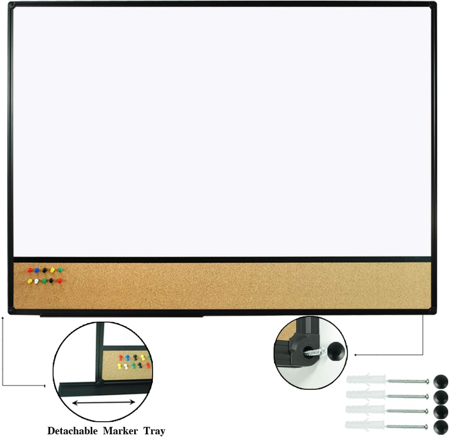 image:imageJILoffice White Board amp Bulletin Corkboard Combination Combo Board 48 x 36 Magnetic Whiteboard Black Aluminum Frame Wall Mounted Board for Office Home and School with 10 Push Pins48x36Black