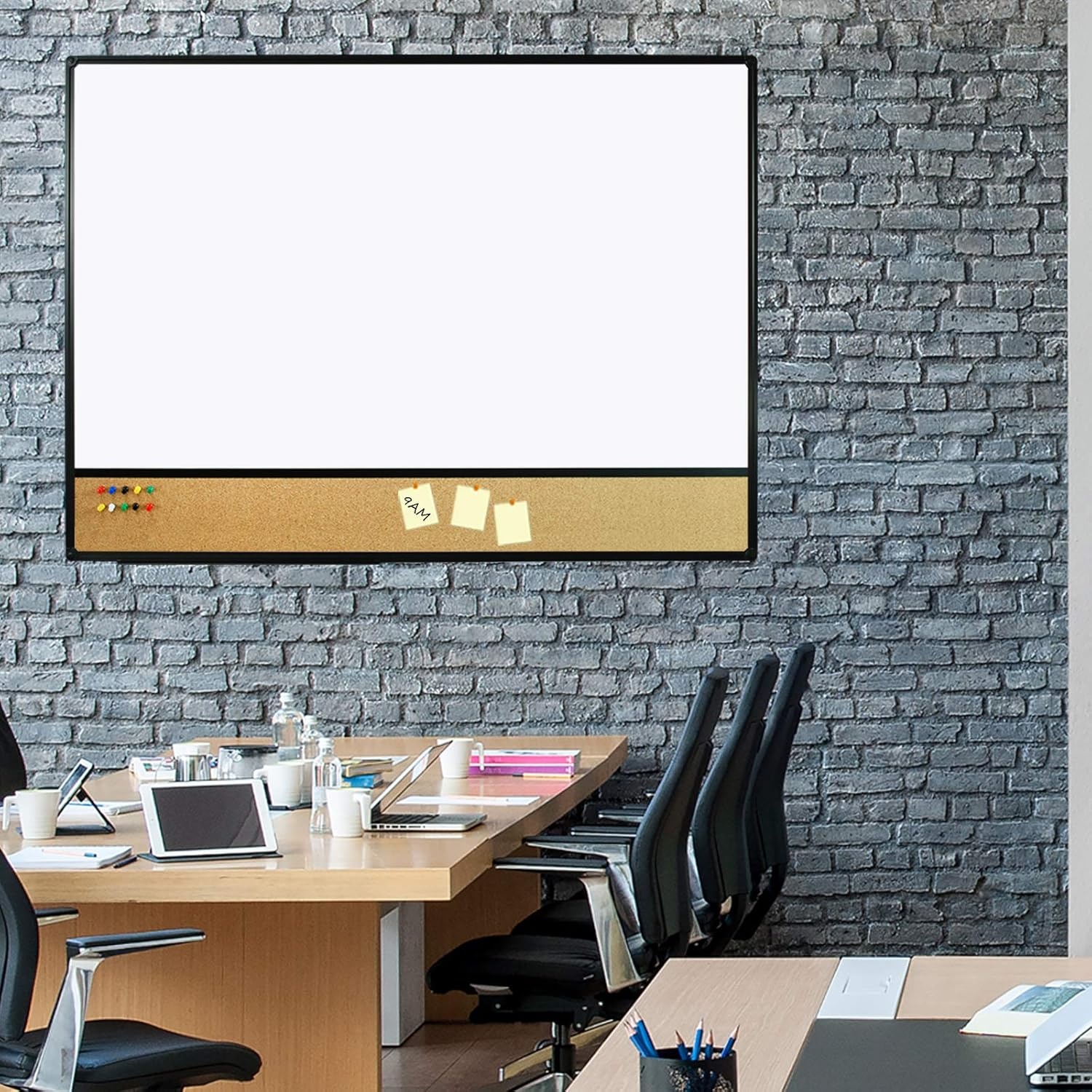 image:imageJILoffice White Board amp Bulletin Corkboard Combination Combo Board 48 x 36 Magnetic Whiteboard Black Aluminum Frame Wall Mounted Board for Office Home and School with 10 Push Pins48x36Black