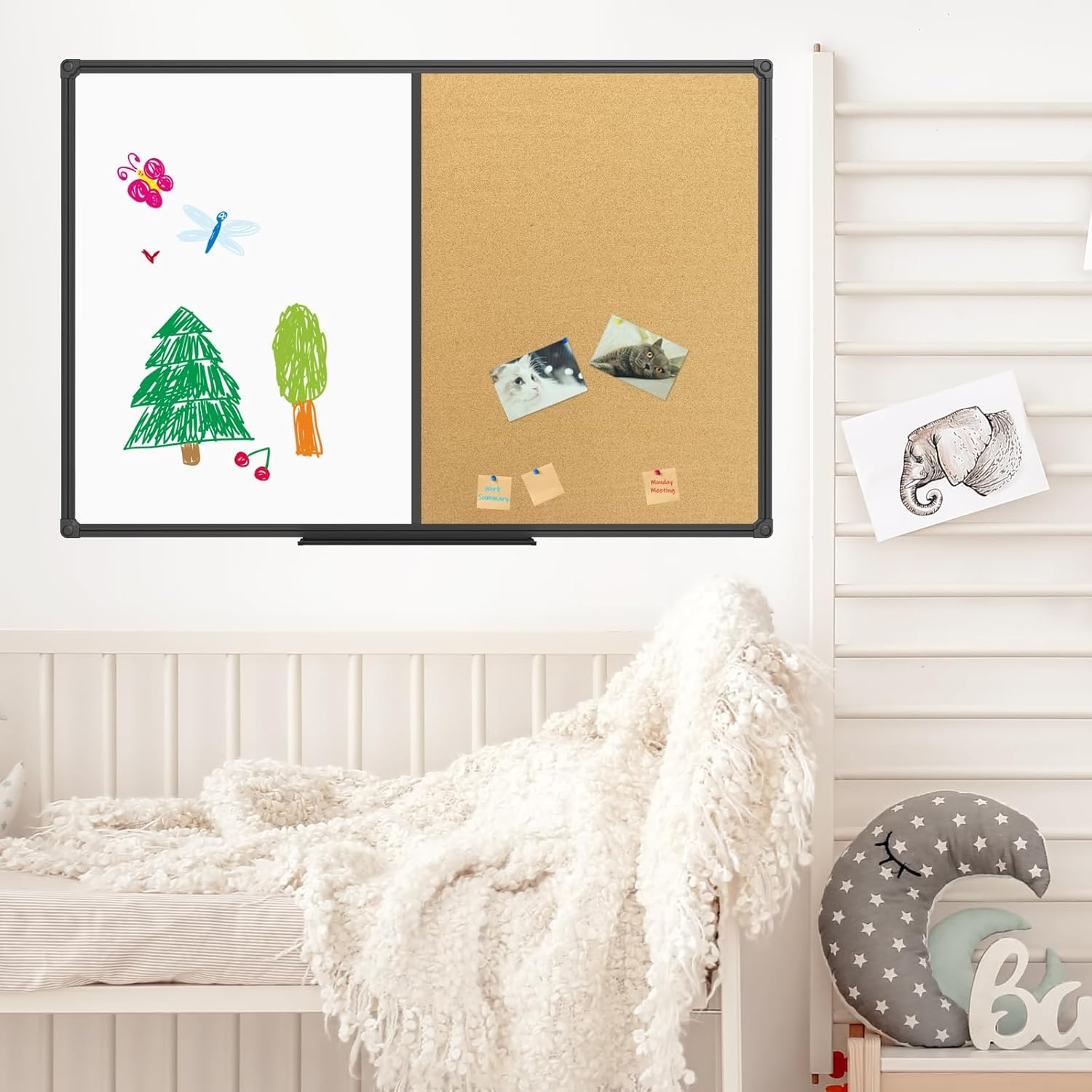 image:imageJILoffice White Board amp Bulletin Corkboard Combination Combo Board 48 x 36 Magnetic Whiteboard Black Aluminum Frame Wall Mounted Board for Office Home and School with 10 Push Pins36x24Black