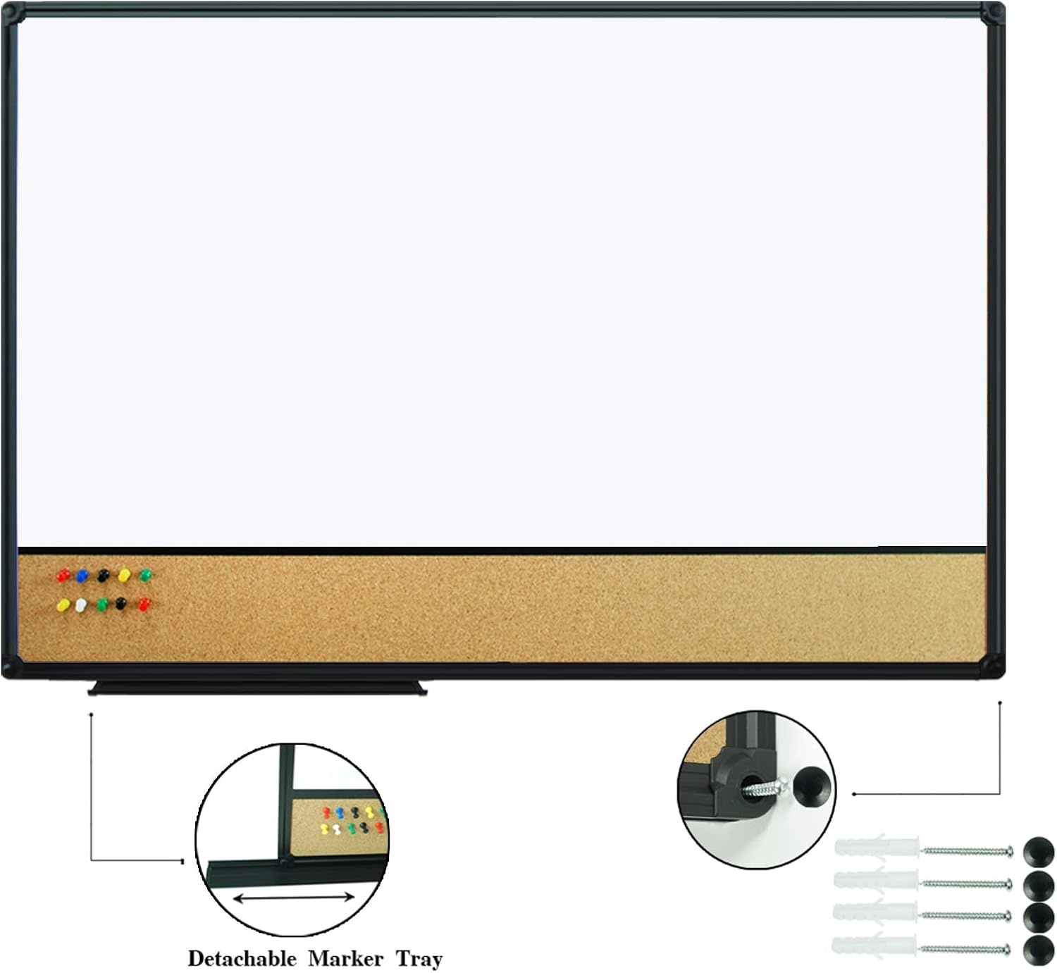 image:imageJILoffice White Board amp Bulletin Corkboard Combination Combo Board 48 x 36 Magnetic Whiteboard Black Aluminum Frame Wall Mounted Board for Office Home and School with 10 Push Pins36x24Black