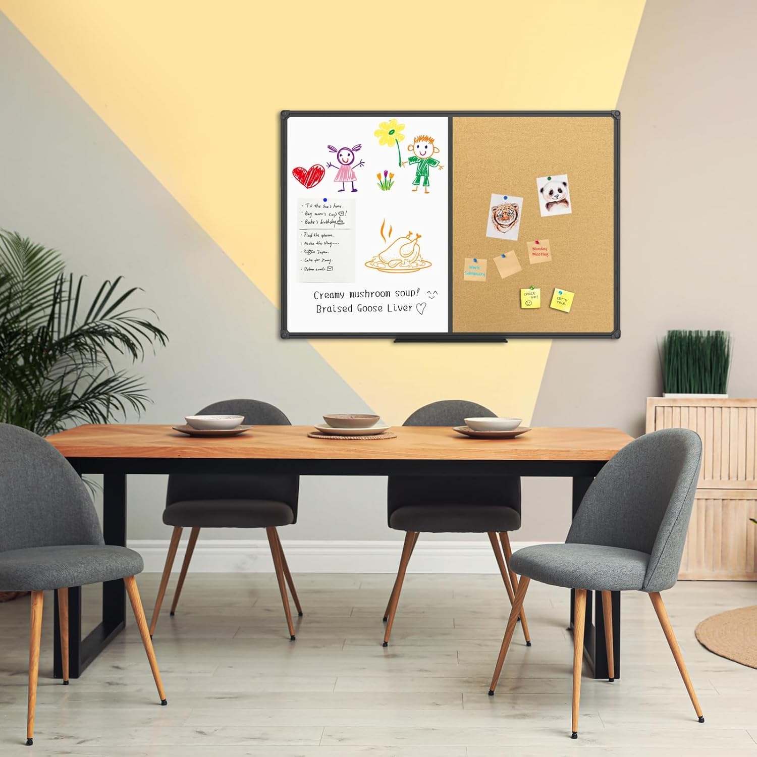 image:imageJILoffice White Board amp Bulletin Corkboard Combination Combo Board 48 x 36 Magnetic Whiteboard Black Aluminum Frame Wall Mounted Board for Office Home and School with 10 Push Pins36x24Black