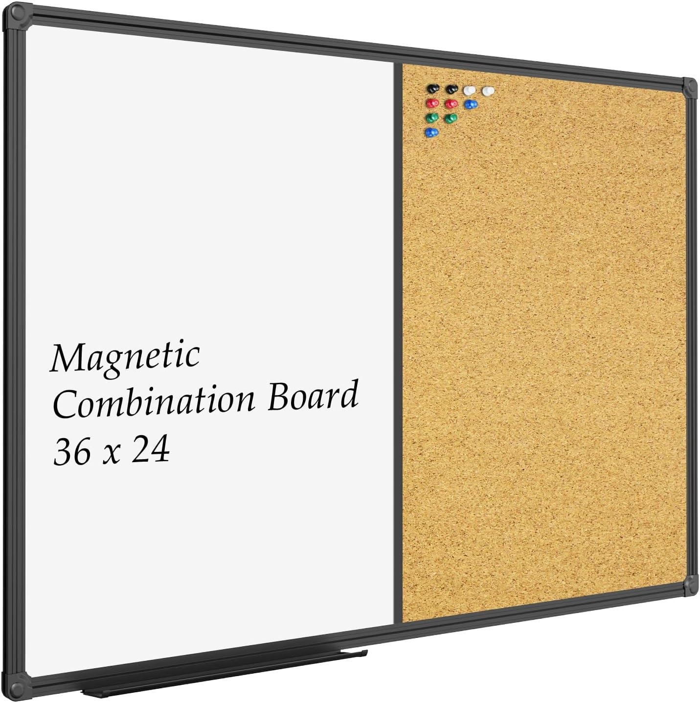 image:imageJILoffice White Board amp Bulletin Corkboard Combination Combo Board 48 x 36 Magnetic Whiteboard Black Aluminum Frame Wall Mounted Board for Office Home and School with 10 Push Pins36x24Black