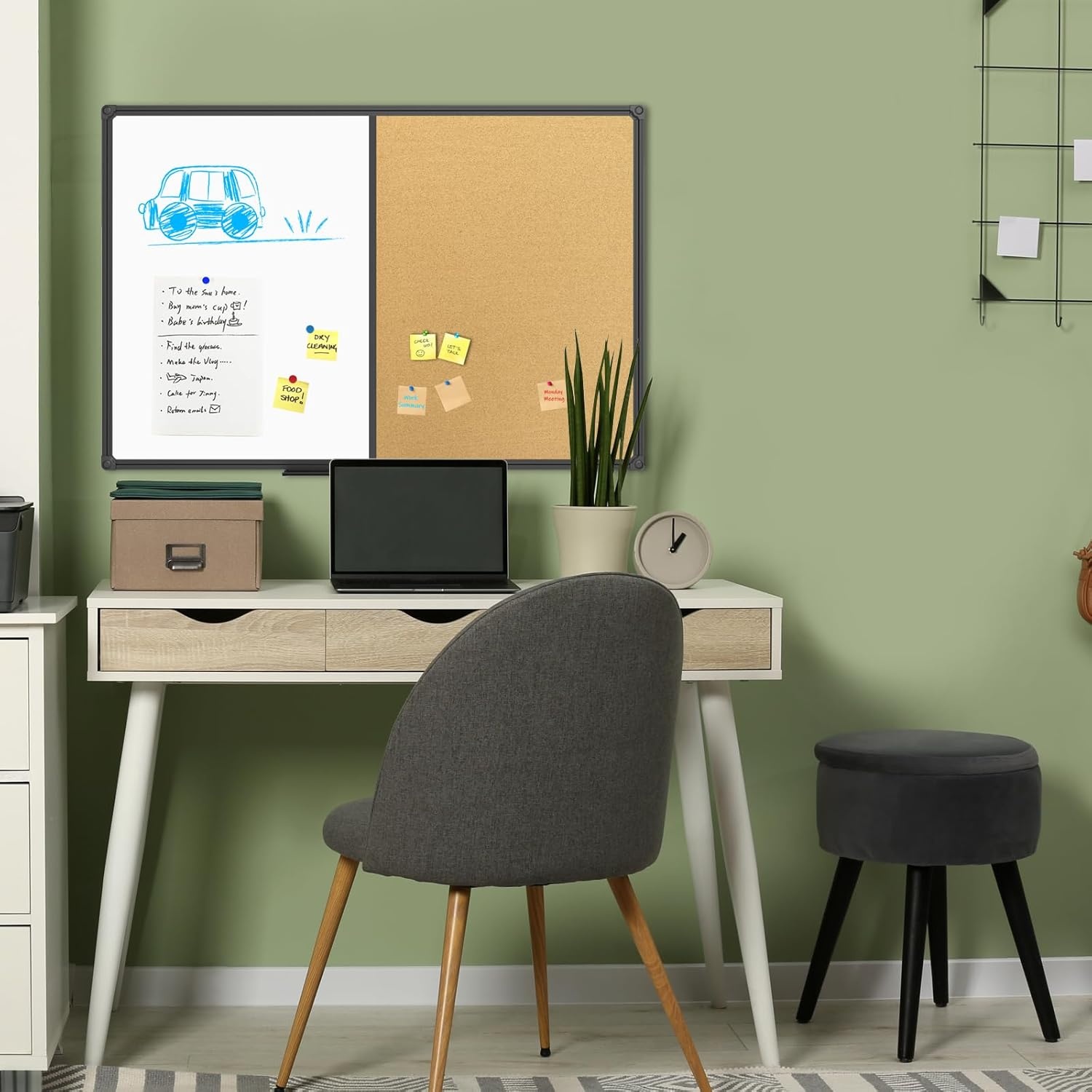 image:imageJILoffice White Board amp Bulletin Corkboard Combination Combo Board 48 x 36 Magnetic Whiteboard Black Aluminum Frame Wall Mounted Board for Office Home and School with 10 Push Pins36x24Black