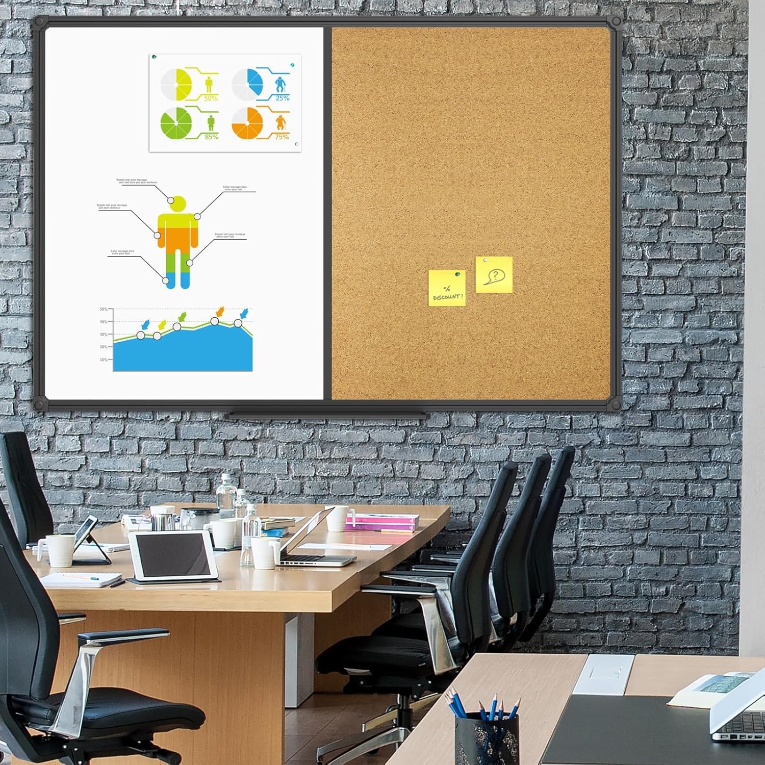 image:imageJILoffice White Board amp Bulletin Corkboard Combination Combo Board 48 x 36 Magnetic Whiteboard Black Aluminum Frame Wall Mounted Board for Office Home and School with 10 Push Pins48x36Black