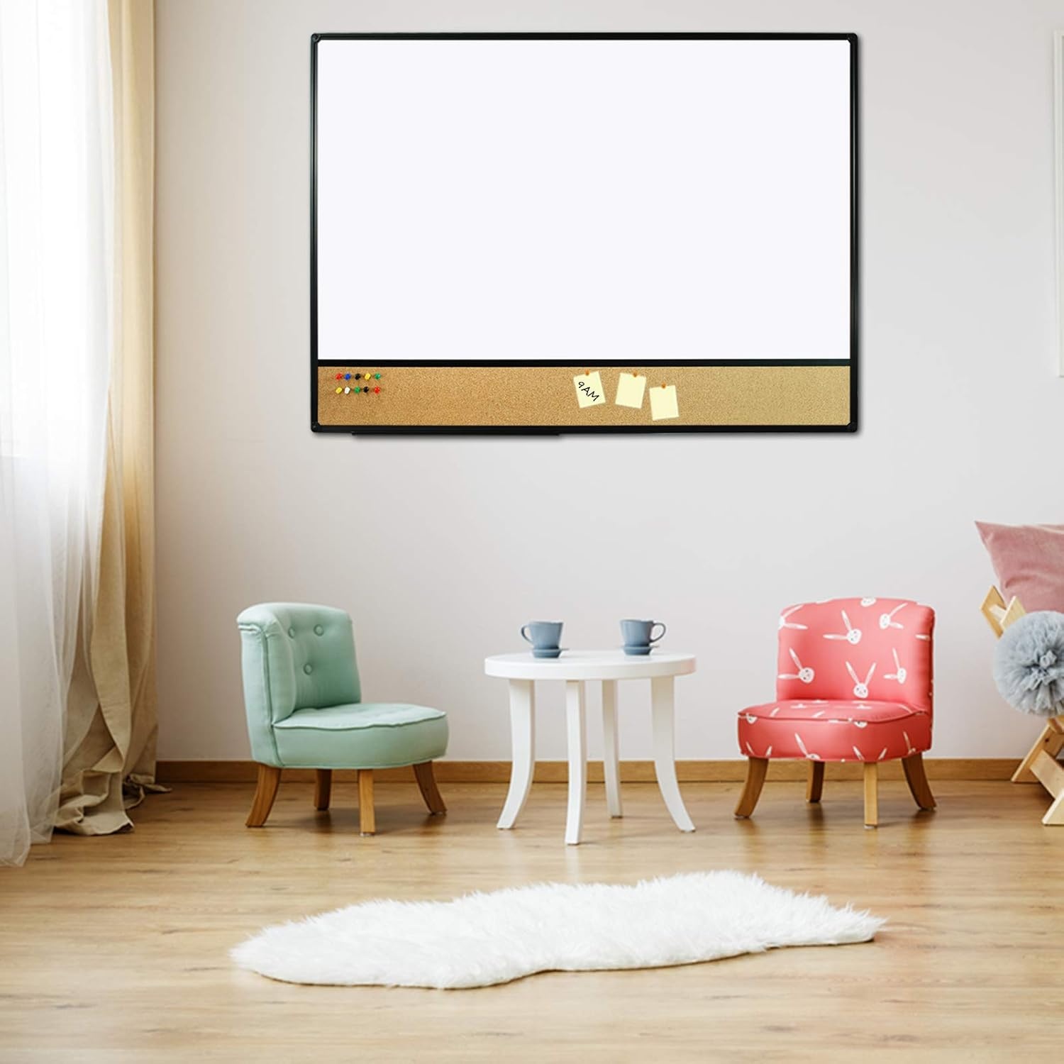 image:imageJILoffice White Board amp Bulletin Corkboard Combination Combo Board 48 x 36 Magnetic Whiteboard Black Aluminum Frame Wall Mounted Board for Office Home and School with 10 Push Pins48x36Black