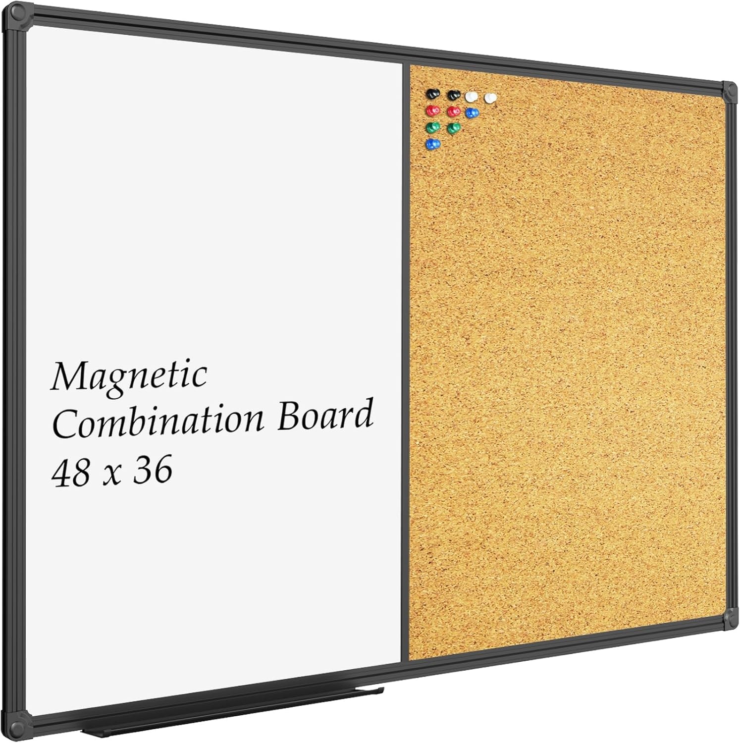 image:imageJILoffice White Board amp Bulletin Corkboard Combination Combo Board 48 x 36 Magnetic Whiteboard Black Aluminum Frame Wall Mounted Board for Office Home and School with 10 Push Pins48x36Black