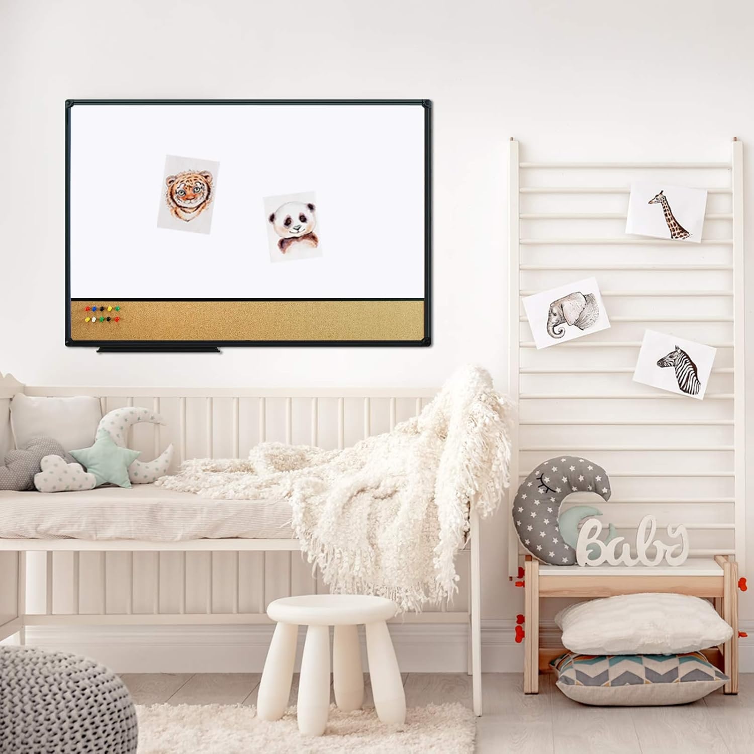 image:imageJILoffice White Board amp Bulletin Corkboard Combination Combo Board 48 x 36 Magnetic Whiteboard Black Aluminum Frame Wall Mounted Board for Office Home and School with 10 Push Pins36x24Black