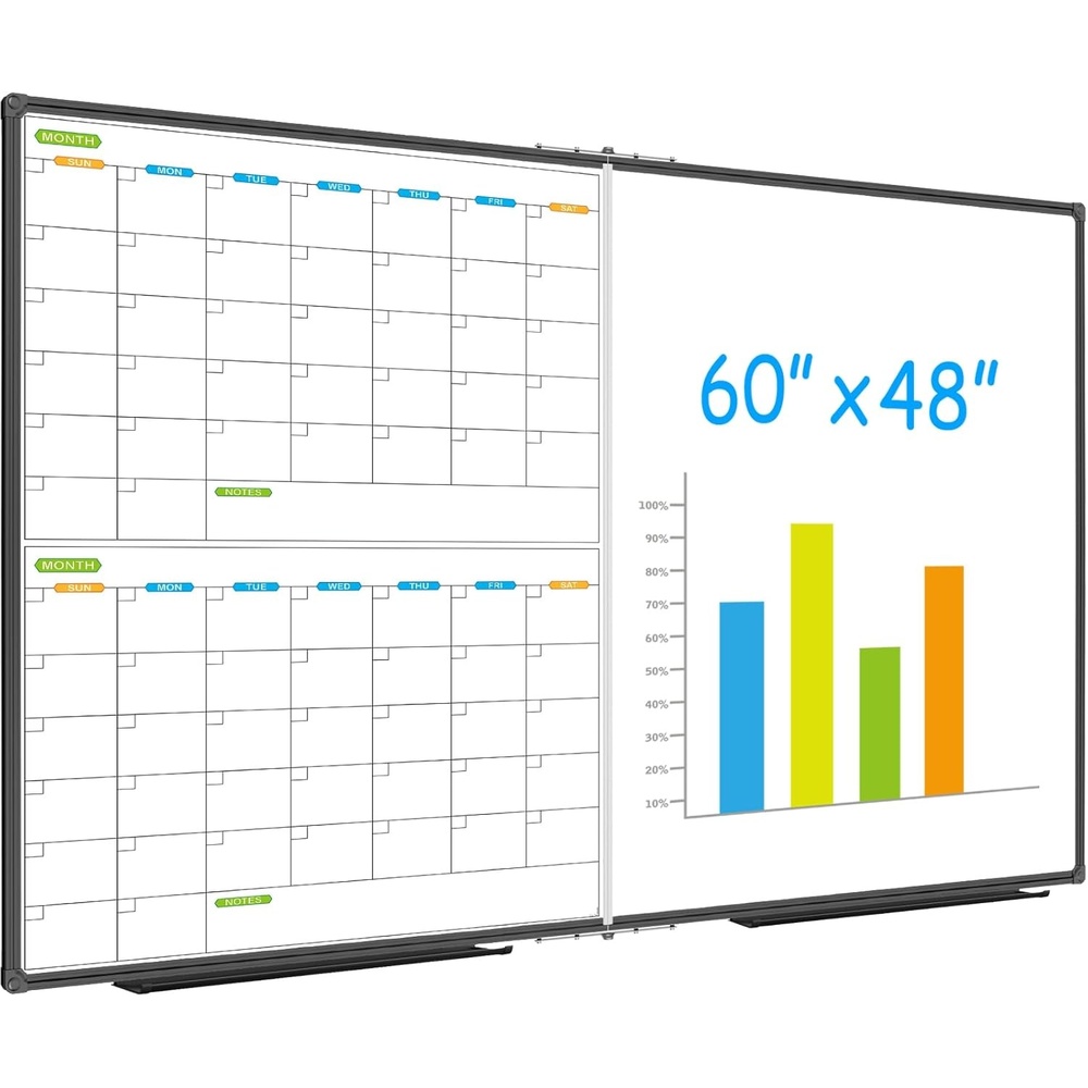 image:imageJILoffice Large Foldable White Board 60x40 Inches Dry Erase Magnetic White Board Silver Aluminum Frame with 2 Detachable Marker Tray Wall Mounted Board for Office Home and SchoolBlack