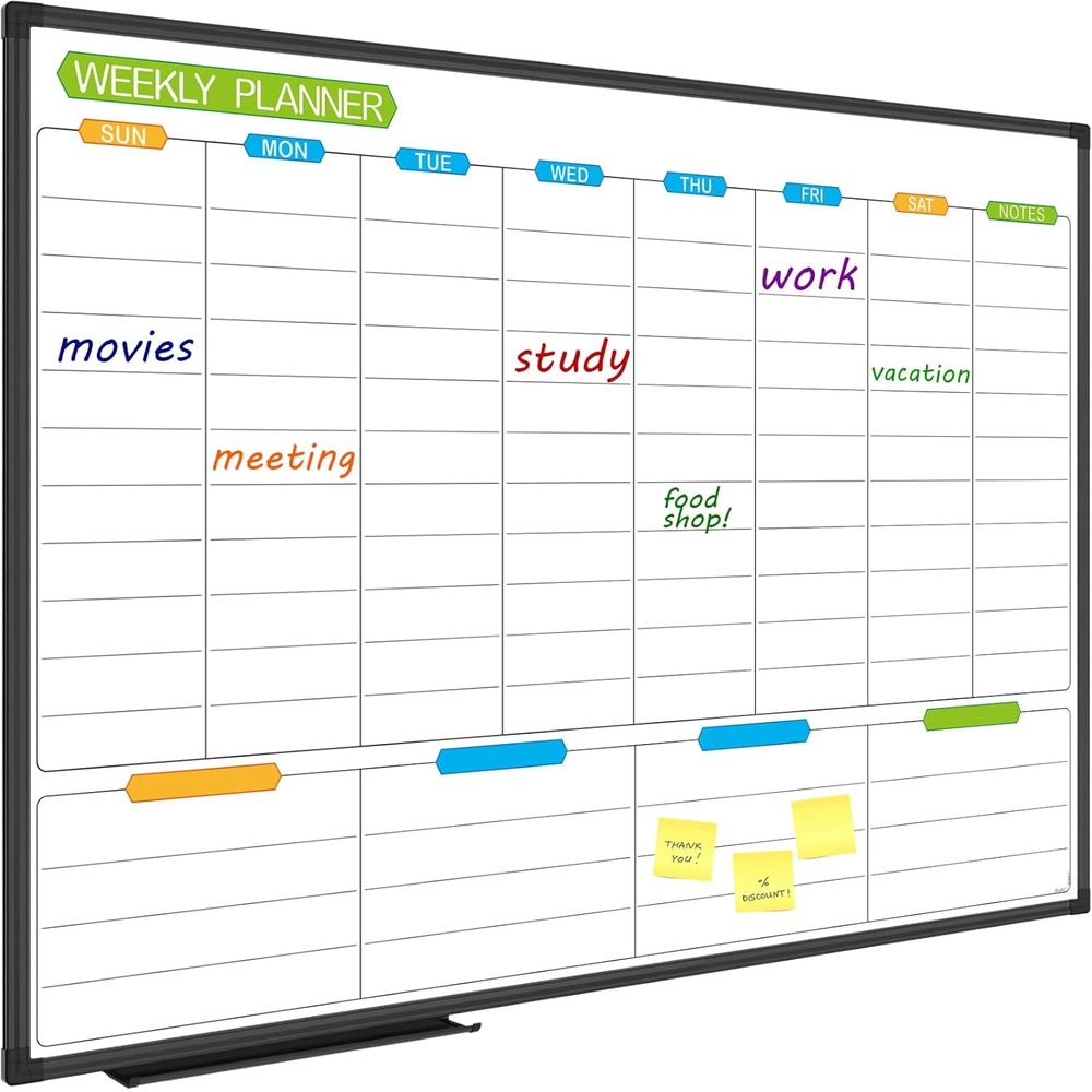 image:imageJILoffice Magnetic Dry Erase Calendar Whiteboard 2 Month White Board Planner 36 X 24 Inch Silver Aluminum Frame Wall Mounted Board for Office Home and SchoolBlack