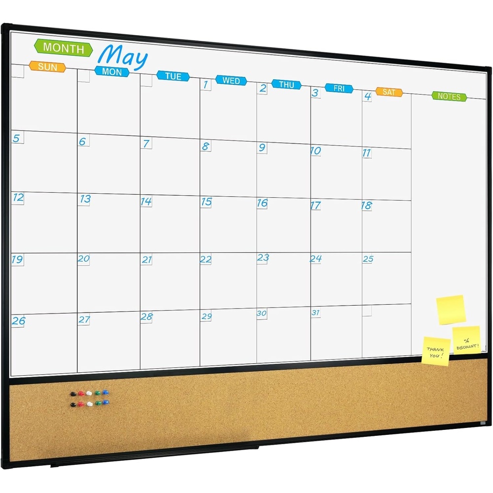 image:imageJILoffice Magnetic Foldable Dry Erase Calendar Whiteboard Combo 2 Month Calendar Board amp White Board 60 X 40 Inch Black Aluminum Frame Wall Mounted Board for Office Home and School48W x 36H