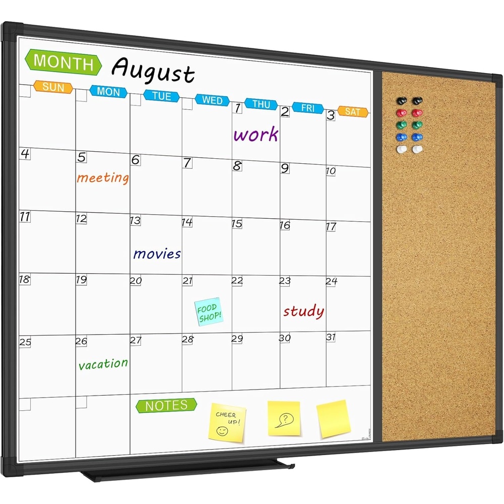 image:imageJILoffice Magnetic Foldable Dry Erase Calendar Whiteboard Combo 2 Month Calendar Board amp White Board 60 X 40 Inch Black Aluminum Frame Wall Mounted Board for Office Home and School28x 20