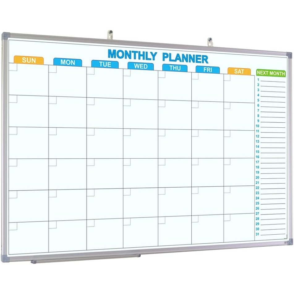 image:imageJILoffice Magnetic White Board 36 x 24 Inch Double Sided Hanging Dry Erase WhiteboardCalendar Board Silver Aluminum Frame with Two Hooks Wall Mounted Board for Office Home and School